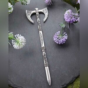 Vintage Inspired Viking Axe Hair Accessory, Engraved, Silver Tone, Easy …